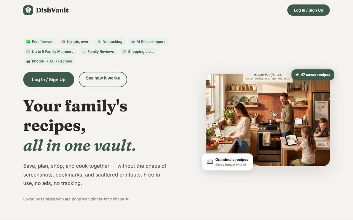 DishVault — live product screenshot